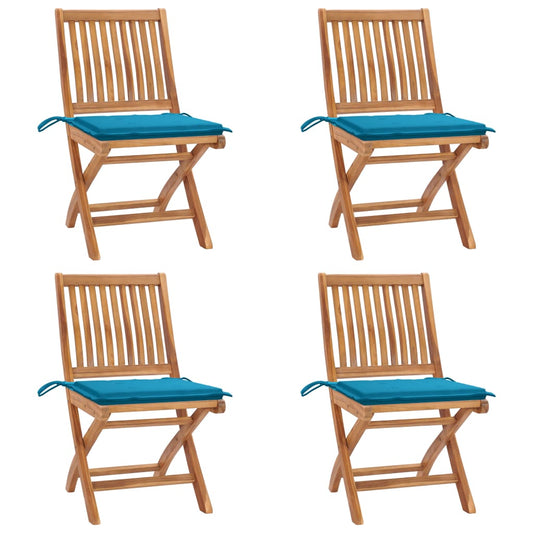 Klappbare Gartenstühle mit Kissen 4 Stk. Massivholz Teak