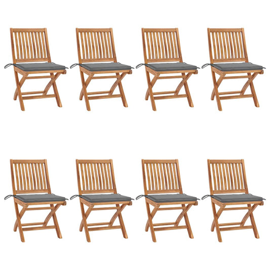 Klappbare Gartenstühle mit Kissen 8 Stk. Massivholz Teak