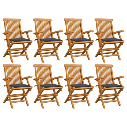 Gartenstühle mit Anthrazit Kissen 8 Stk. Massivholz Teak
