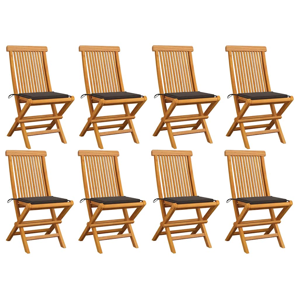 Gartenstühle mit Taupe Kissen 8 Stk. Massivholz Teak