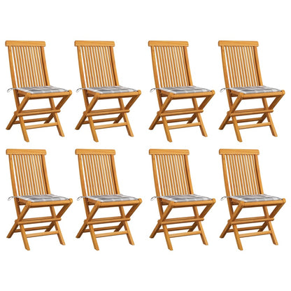 Gartenstühle Graue Karomuster-Kissen 8 Stk. Massivholz Teak