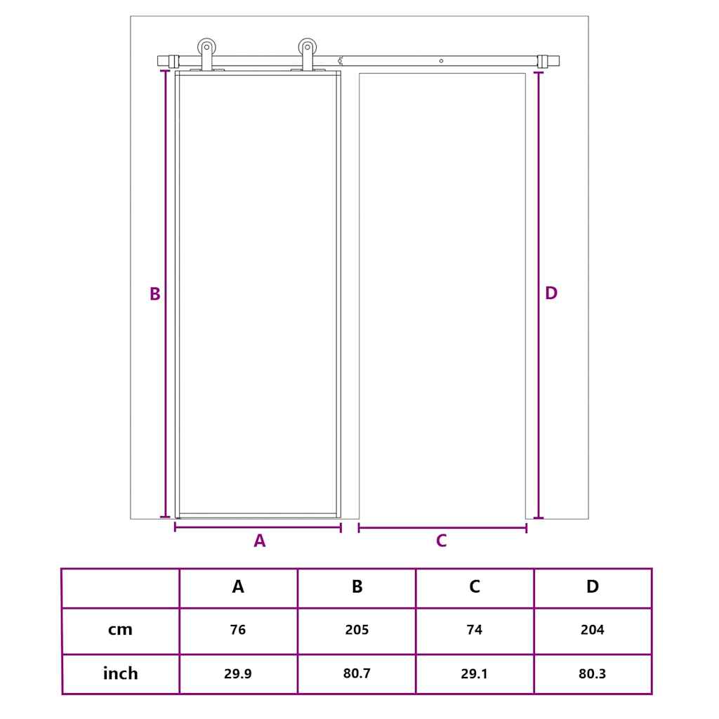Schiebetür ESG-Glas und Aluminium 76x205 cm Schwarz