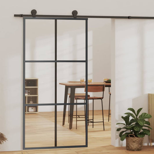 Schiebetür ESG-Glas und Aluminium 102x205 cm Schwarz
