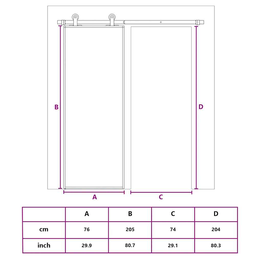 Schiebetür ESG-Glas und Aluminium 76x205 cm Schwarz