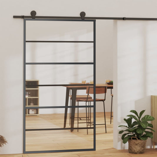 Schiebetür ESG-Glas und Aluminium 102x205 cm Schwarz