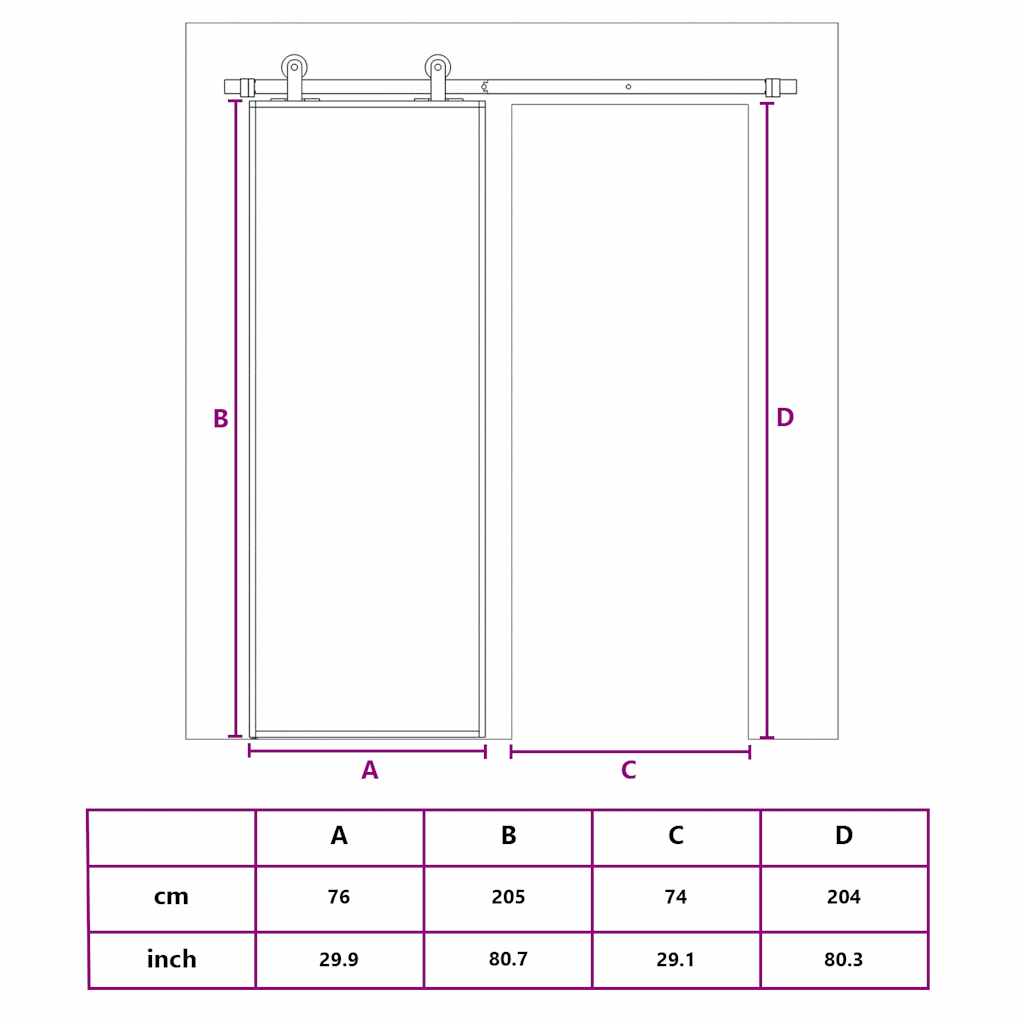 Schiebetür ESG-Glas und Aluminium 76x205 cm Schwarz