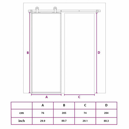 Schiebetür ESG-Glas und Aluminium 76x205 cm Schwarz