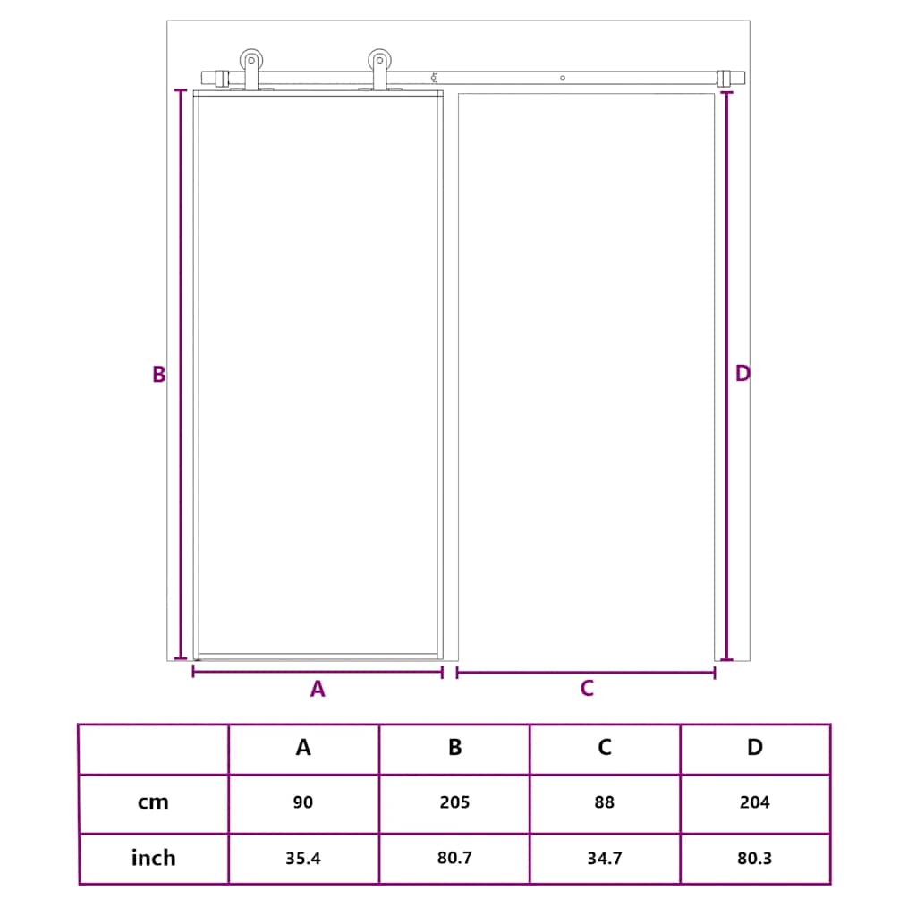 Schiebetür ESG-Glas und Aluminium 90x205 cm Schwarz