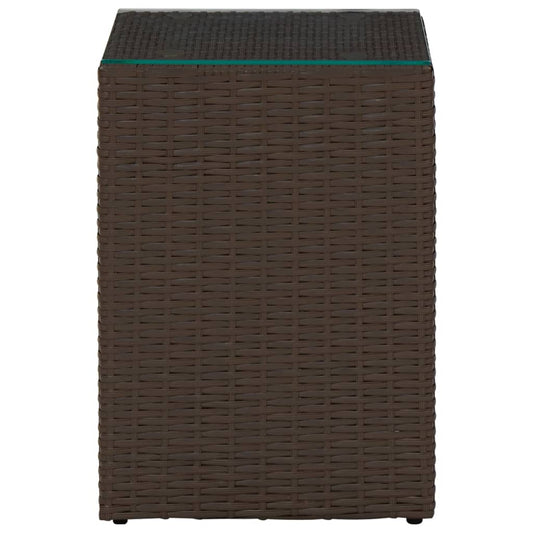 Beistelltisch mit Glasplatte Braun 35x35x52 cm Poly Rattan