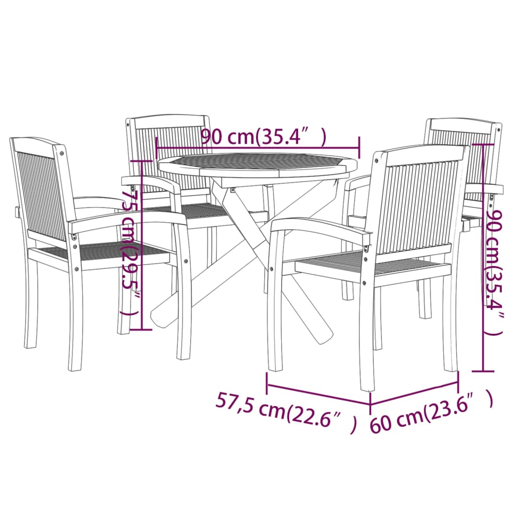 5-tlg. Garten-Essgruppe Massivholz Teak