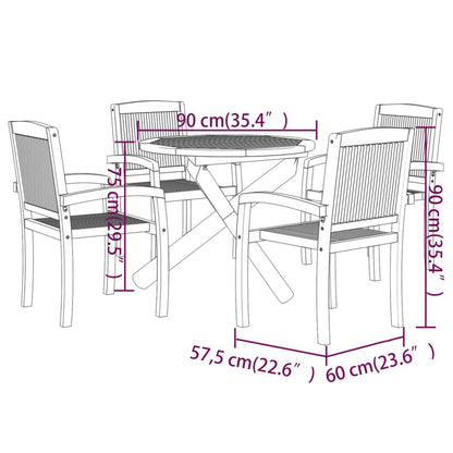5-tlg. Garten-Essgruppe Massivholz Teak