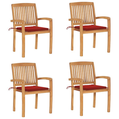 Stapelbare Gartenstühle mit Kissen 4 Stk. Massivholz Teak