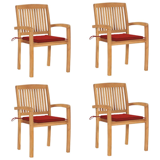 Stapelbare Gartenstühle mit Kissen 4 Stk. Massivholz Teak