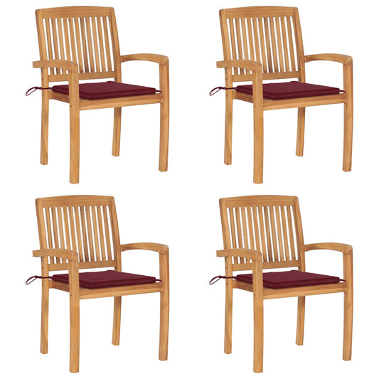 Stapelbare Gartenstühle mit Kissen 4 Stk. Massivholz Teak