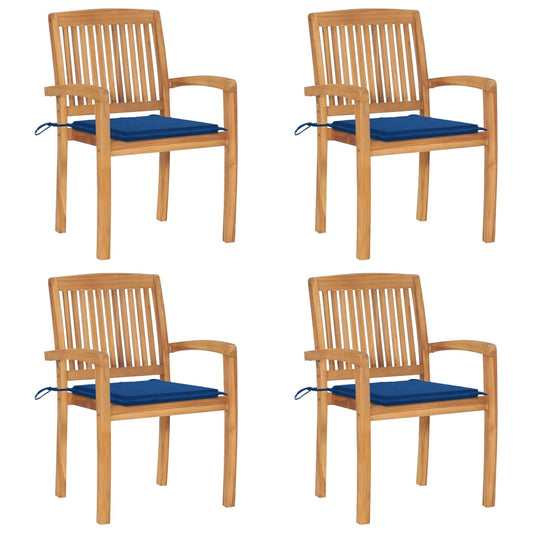 Stapelbare Gartenstühle mit Kissen 4 Stk. Massivholz Teak