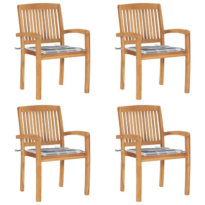 Stapelbare Gartenstühle mit Kissen 4 Stk. Massivholz Teak