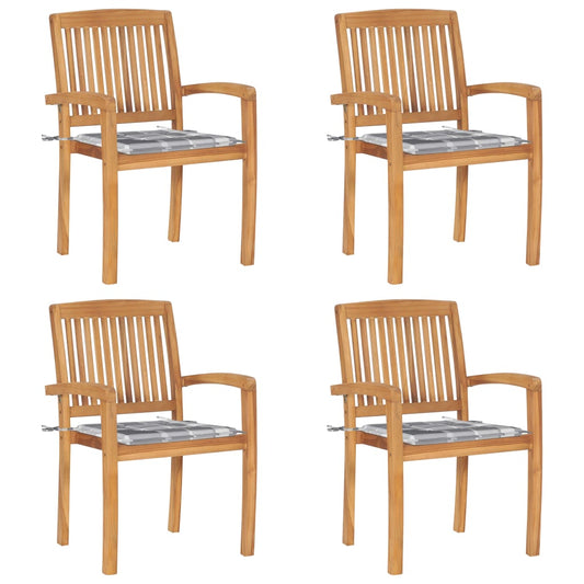 Stapelbare Gartenstühle mit Kissen 4 Stk. Massivholz Teak