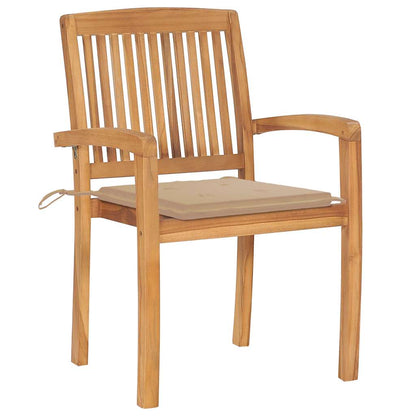 Stapelbare Gartenstühle mit Kissen 6 Stk. Massivholz Teak