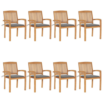 Stapelbare Gartenstühle mit Kissen 8 Stk. Massivholz Teak