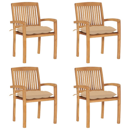 Stapelbare Gartenstühle mit Kissen 4 Stk. Massivholz Teak