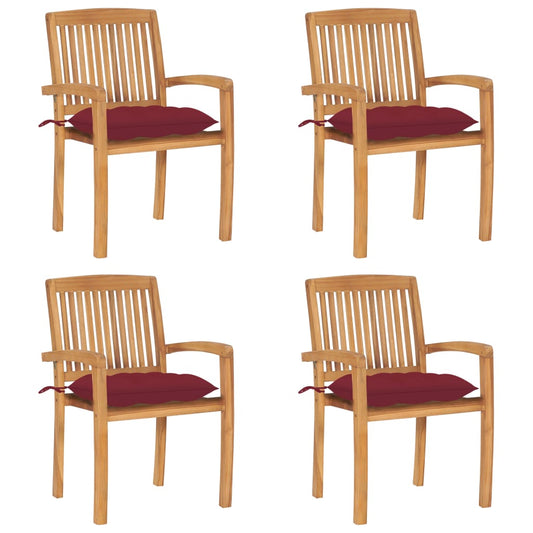 Stapelbare Gartenstühle mit Kissen 4 Stk. Massivholz Teak