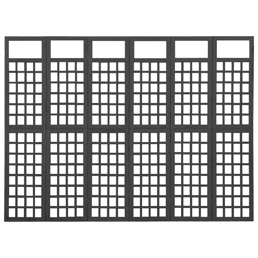 Spalier/Paravent 6-teilig Massivholz Tanne Schwarz 242,5x180 cm