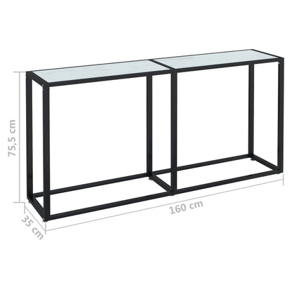 Konsolbord Hvid Marmorlook 160x35x75,5 cm Hærdet glas