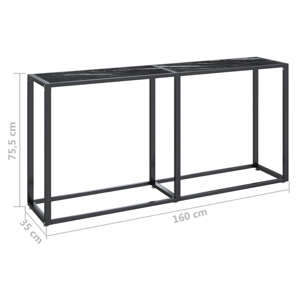 Konsolbord Sort marmorlook 160x35x75,5 cm Hærdet glas