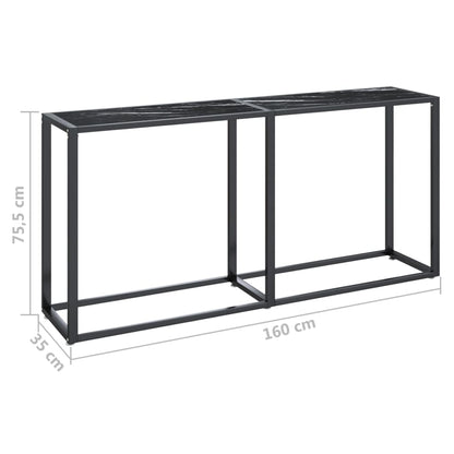 Konsolbord Sort marmorlook 160x35x75,5 cm Hærdet glas