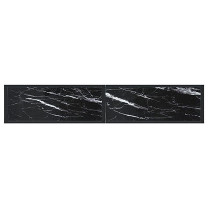 Konsolbord Sort marmorlook 180x35x75,5 cm Hærdet glas