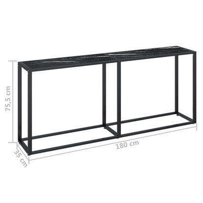 Konsolbord Sort marmorlook 180x35x75,5 cm Hærdet glas
