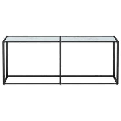 Konsolbord Hvid Marmorlook 200x35x75,5 cm Hærdet glas