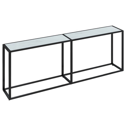Konsolbord Hvid Marmorlook 220x35x75,5 cm Hærdet glas