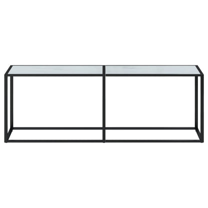Konsolbord Hvid Marmorlook 220x35x75,5 cm Hærdet glas