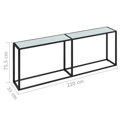 Konsolbord Hvid Marmorlook 220x35x75,5 cm Hærdet glas