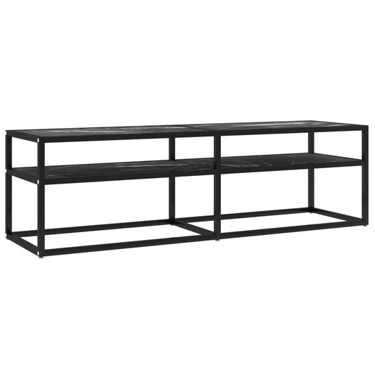 TV-skab Sort Marmor Look 140x40x40,5 cm Hærdet glas
