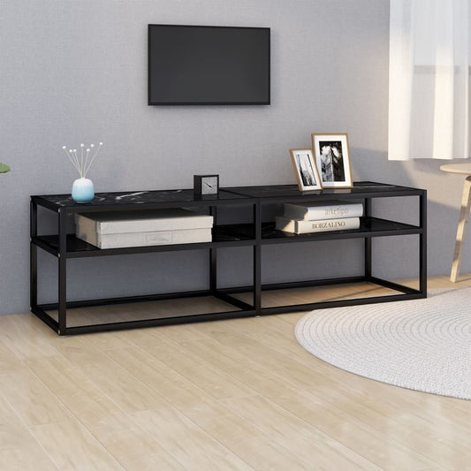 TV-skab Sort Marmor Look 140x40x40,5 cm Hærdet glas