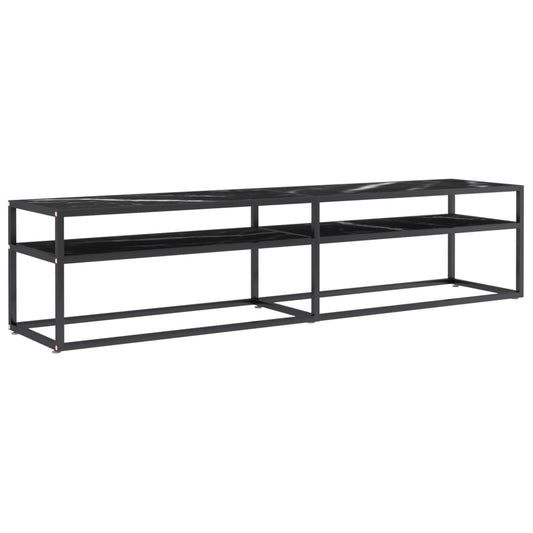 TV-skab Sort Marmor Look 180x40x40,5 cm Hærdet glas