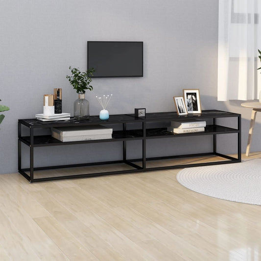 TV-skab Sort Marmor Look 180x40x40,5 cm Hærdet glas