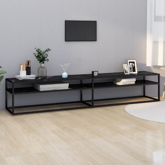 TV-skab Sort Marmor Look 220x40x40,5 cm Hærdet glas