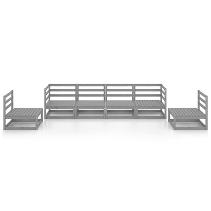 6-tlg. Garten-Lounge-Set Grau Massivholz Kiefer