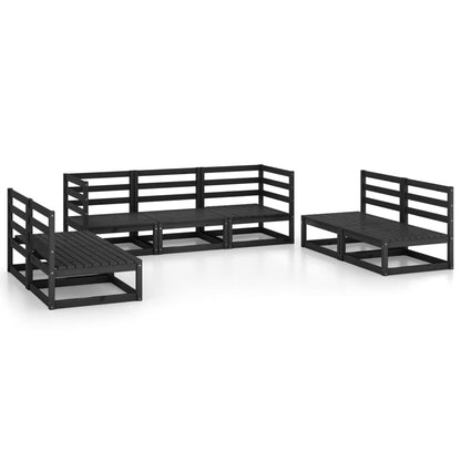 7-tlg. Garten-Lounge-Set Schwarz Massivholz Kiefer