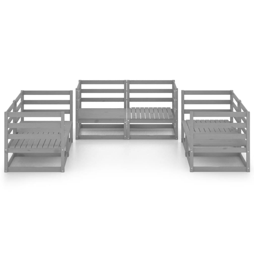 6-tlg. Garten-Lounge-Set Grau Massivholz Kiefer