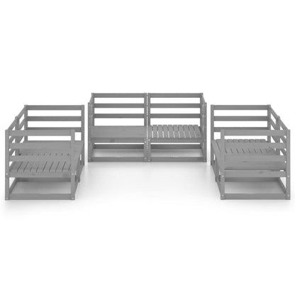 6-tlg. Garten-Lounge-Set Grau Massivholz Kiefer