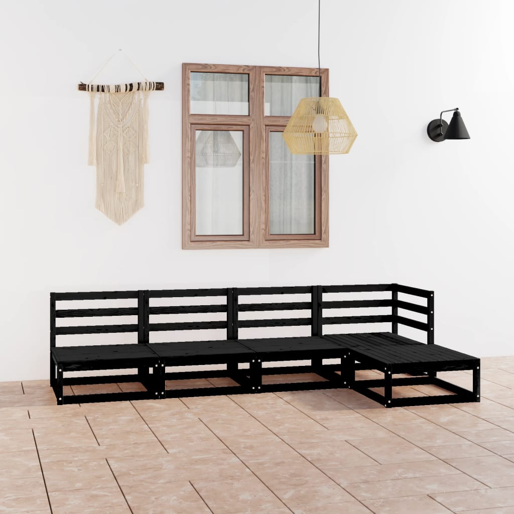 5-tlg. Garten-Lounge-Set Schwarz Massivholz Kiefer
