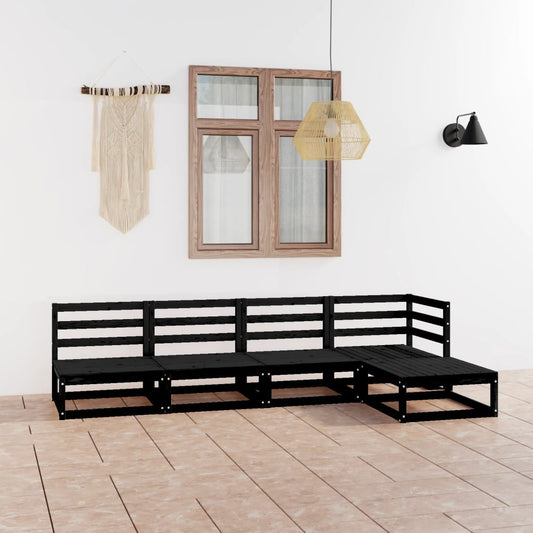 5-tlg. Garten-Lounge-Set Schwarz Massivholz Kiefer