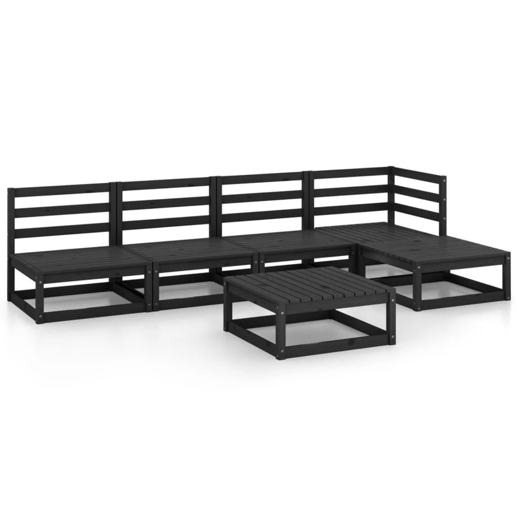 6-tlg. Garten-Lounge-Set Schwarz Massivholz Kiefer