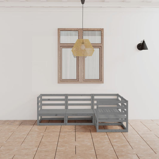 4-tlg. Garten-Lounge-Set Grau Massivholz Kiefer