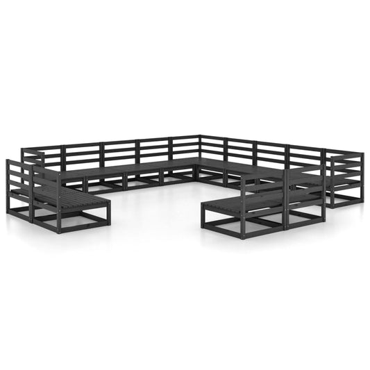 13-tlg. Garten-Lounge-Set Schwarz Massivholz Kiefer