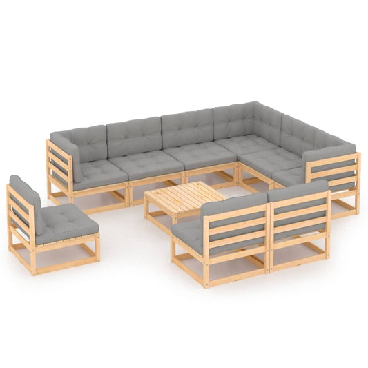 10-tlg. Garten-Lounge-Set mit Kissen Massivholz Kiefer